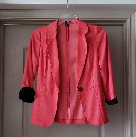 Stoosh Jackets & Blazers - Coral Lightweight Blazer with Black Lapel